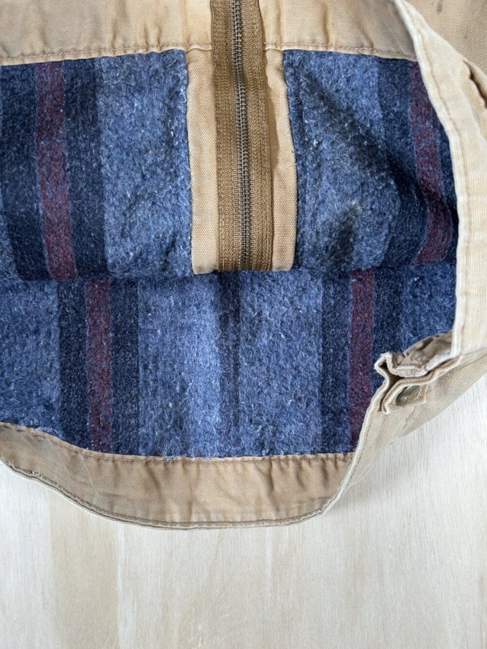 Vintage 1980s Carhartt Detroit Jacket Blanket Lined Tan Distressed Work Size M - Picture 5 of 14